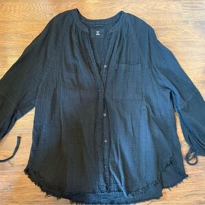 aerie Black Lightweight Button-Down Gauze Shirt